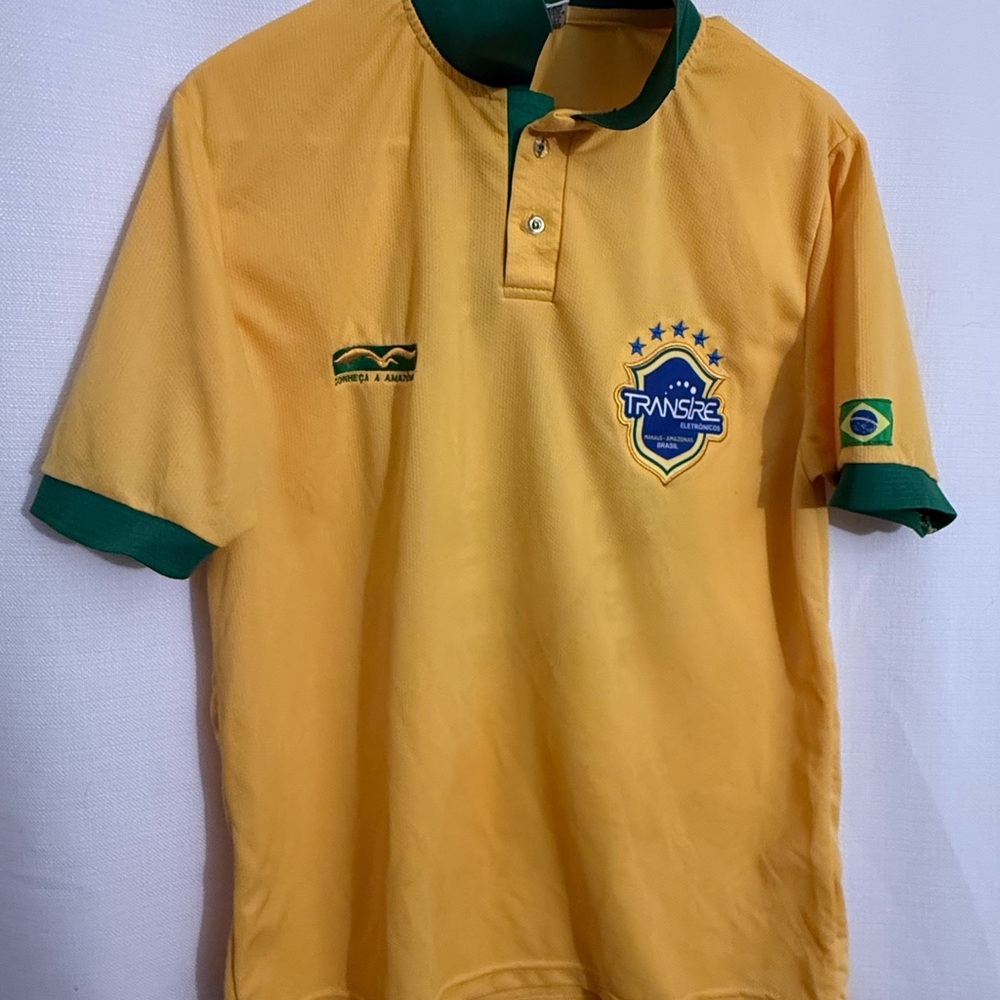 Brazil Soccer Style Polo Jersey Yellow Green Men L XL